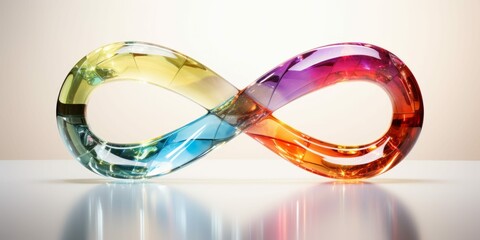 Glass Symbol, Infinity Sign Made of Colorful Transparent Material on White Background - obrazy, fototapety, plakaty
