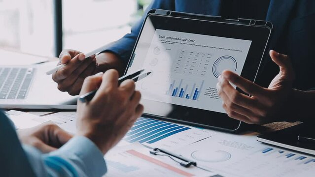 Team of business people working together in the meeting room office, teamwork background charts and graphs banner, double exposure successful teamwork,business planning concept.