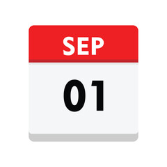 calender icon, 01 september icon with white background	