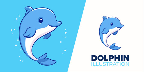 Cute Dolphin Cartoon Icon Illustration: Flat Vector Style for Posters, Cards, Decorations & Prints
