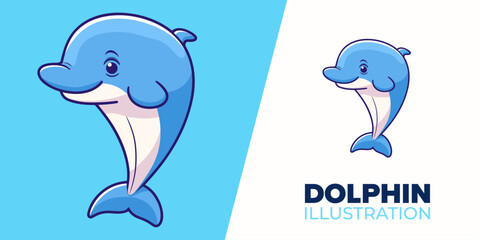 Whimsical Dolphin Cartoon: Vector Illustration for Posters, Cards & Prints © Giu Studios
