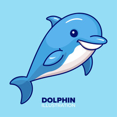 Cute Dolphin Cartoon Icon: Flat Vector Illustration for Posters, Cards, Decoration & Print