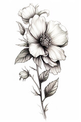 a picture of the botanical drawing, with a line drawing, in the style of simple minimalism, tattoo, 