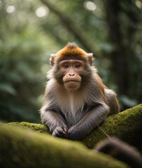 Wild Monkey Alone in The Forest
