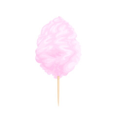 Pink cotton candy isolated on white background. Vector cartoon illustration. Sweet food icon.