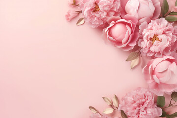 Fototapeta na wymiar Pink Infusion: Peony Rose Fusion on Subtle Background