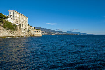 View from the sea on the Oceanographic museum in Monaco
