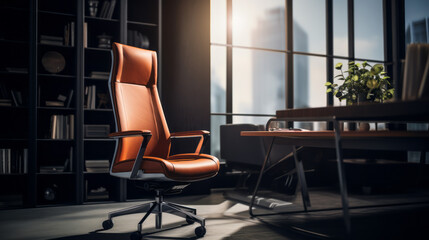 A professional office space with a leather chair and desk 