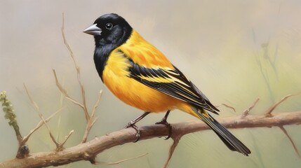 Obraz premium The black headed bunting is a passerine bird. It breeds in south eastern Europe from Persia eastward and migrates mostly to India in the winter, however some individuals go even farther into south