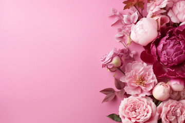 Floral Fusion Delight: Peonies and Roses on Pink