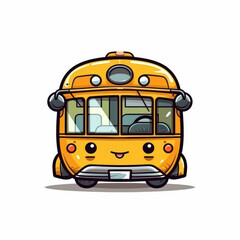 Illustration of yellow bus on white background. Generative AI.