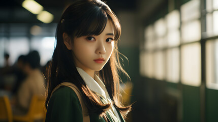 Graceful Japanese female height school student. Generative AI