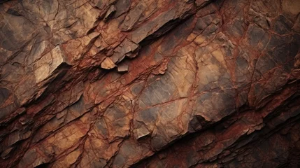  Brown rock texture with cracks. Close-up. Rough mountain surface. Stone granite background for design. Nature. © Adriana