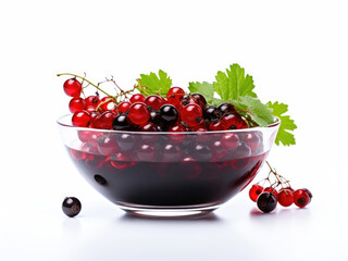 Dish of red and black currants isolated on a white