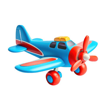 cute 3d airplane icon, bright colours, cartoon style on isolated png transparent bg