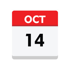 calender icon, 14 october icon with white background	