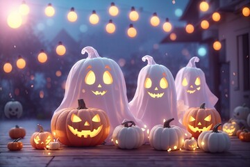 cute ghost and Pumpkins in pastel tone. ai generative