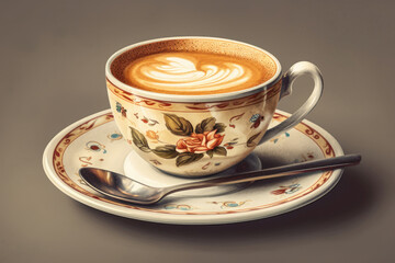 Illustration of a cup of coffee, on a white background. Generative AI.