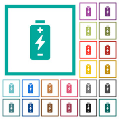 Battery with energy symbol flat color icons with quadrant frames