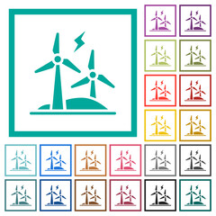 Wind energy flat color icons with quadrant frames