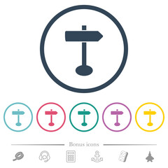 Blank arrow sign post solid flat color icons in round outlines