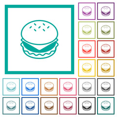 Cheeseburger flat color icons with quadrant frames