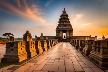 Bask in the ethereal beauty of the Shore Temple at dawn, a UNESCO World Heritage Site built by the Pallavas in Tamil Nadu, India. As the morning light paints the sky with hues of gold and pink.