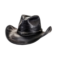  Black leather Cowboy hat in a western-themed, illustration in a PNG, cutout, and isolated. generative ai