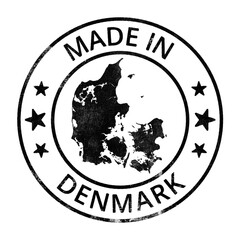 Made in Denmark grunge rubber stamp with country map isolated on transparent background