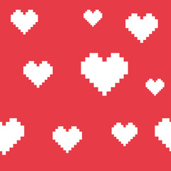 Red pixelated seamless pattern with hearts