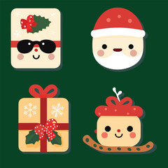 Cute and festive Christmas icons in square frames