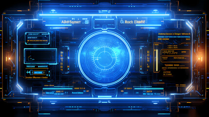 Fototapeta premium High-tech holographic interface with futuristic elements and ample copy space. Sci-fi themed designs.