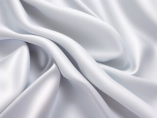 Smooth elegant silk fabric or satin luxury cloth texture white background, 3d white grey silver fabric silk panorama background