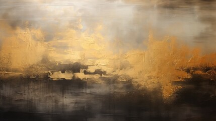 Abstract oil painting on canvas. Paint spots. Paint strokes gold, black, gray created with Generative AI technology.