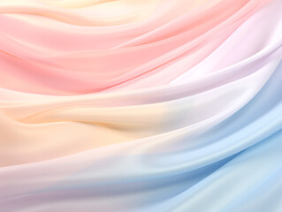 Obraz premium Abstract pastel-colored background with silk cloth waves. Soft pink, blue, and yellow color background with satin fabric for design banner, wallpaper, cover presentation, copy space concept