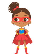 Cartoon vector characters Superheroe Black Girl, isolated on white background. Perfect for party, invitations, web, mascot. - 638027525