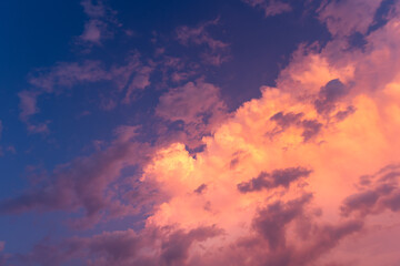 Pink sky, Evening Dusk cloud on Sunset, idyllic nature cloud,dramatic sunlight with majestic peaceful sky