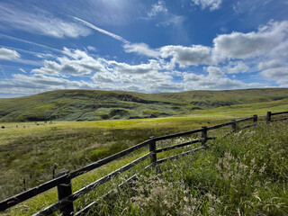 Fototapeta na wymiar landscape with fence and sky, england