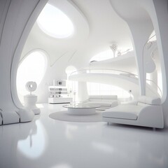 Futuristic white interior of the hall