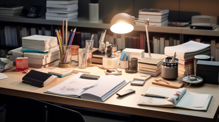 Naklejka premium A well-organized desk with a planner and pens