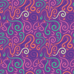 Abstract hand drawn doodle curly line seamless pattern. Swirls messy background. - 638029565