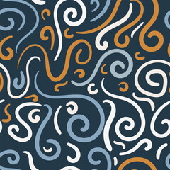 Abstract hand drawn doodle curly line seamless pattern. Swirls messy background. - 638029573