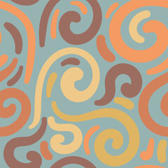 Abstract hand drawn doodle curly line seamless pattern. Swirls messy background. - 638029574