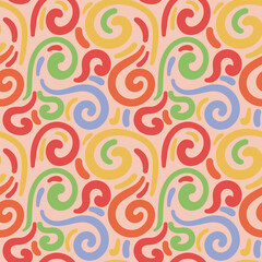 Abstract hand drawn doodle curly line seamless pattern. Swirls messy background. - 638029575