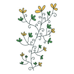 Thin line doodle flower or branch with curls isolated on white background. Floral element. - 638029598