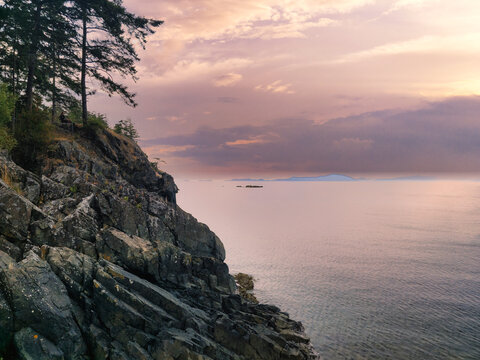 Sunset Over The Bay Of  Sunset Beach, Nanaimo, Vancouver Island, British Colombia, Canada