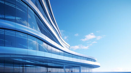 Low angle view of futuristic architecture, Skyscraper of office building with curve glass window, 3D