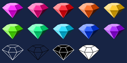 A set of full brilliant cut. All kinds of colors of gems, and the shape of the borders. Diamonds, brilliants, emeralds, beautiful jewels.