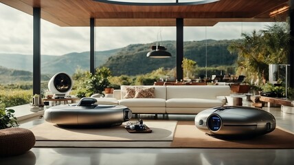 Fototapeta premium Modern luxury living room with beautiful view. Created With Generative AI Technology