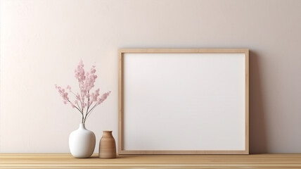 Fototapeta na wymiar Tableau blanc pour la présentation de produits. Plante et objets, mur blanc, présentation, minimaliste et épuré.